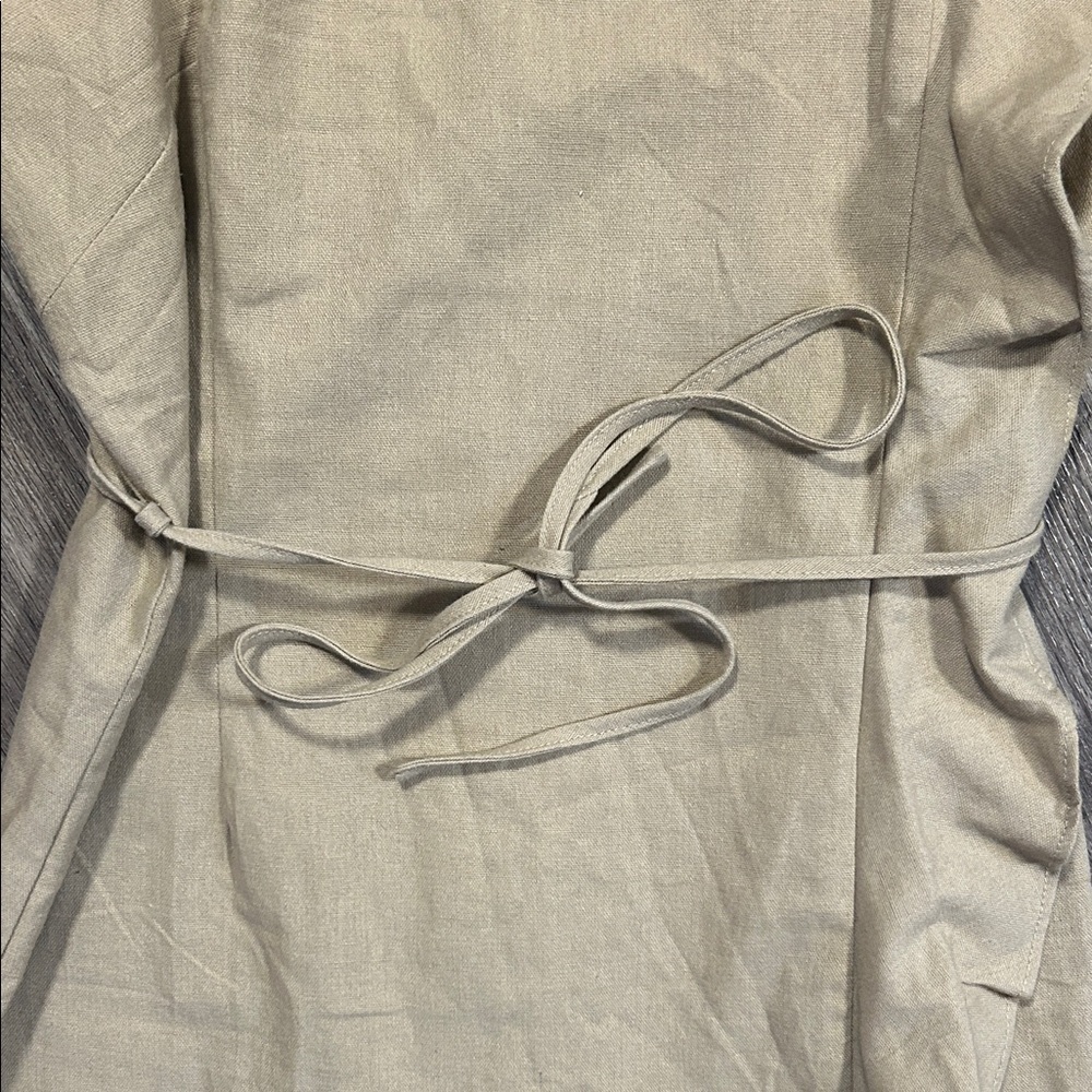 Linen Blend Boho Ruffle Mini Dress Tie Waist Summer Vacation L - Picture 5 of 9